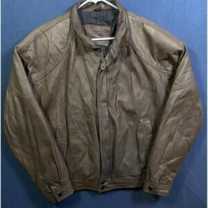 Expressions International Mens Bomber Jacket Vintage Brown Genuine Leather Large